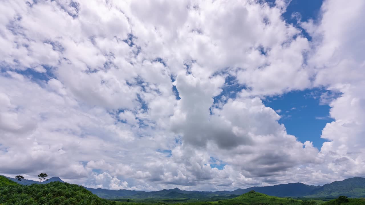 Summer Clouds background.Blue sky white clouds over mountains.Cloudscape timelapse Amazing summer blue sky Time Lapse. Nature sky good weather day nature environment background 4-K