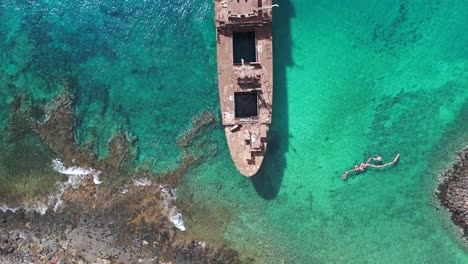 stunning aerial view flight shipwreck landed on beach sandbank lanzarote canary islands, sunny day spain 2023