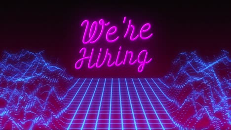 Animation-of-we-are-hiring-text-over-neon-mountains