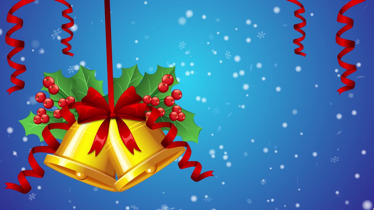 campanas de navidad animadas en medio de copos de nieve que caen