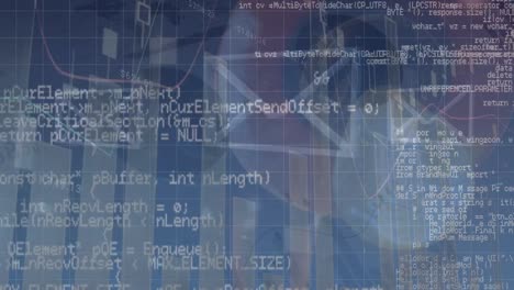 animation of data processing and icons on blue background