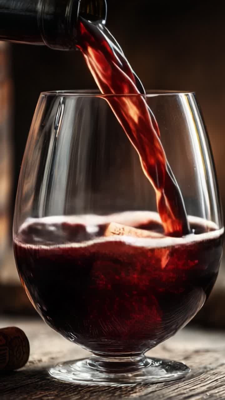 Splendido versamento di una bevanda ricca e scura in un bicchiere di cristallo: cattura l'eleganza di un'esperienza di bevanda di lusso in un ambiente accogliente e piacevole