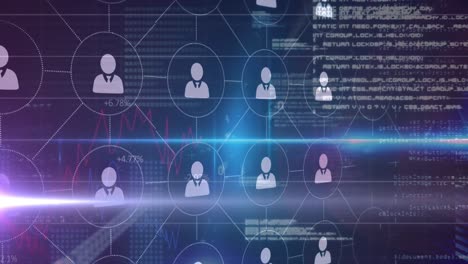 animación de la red de conexiones con personas iconos y procesamiento de datos en fondo azul
