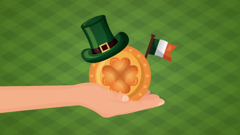 st patricks day animated card with coin and ireland flag