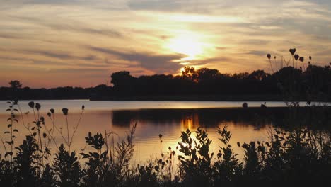 Hermosa-Puesta-De-Sol-Naranja-En-Un-Cálido-Día-De-Verano,-Sin-Gente