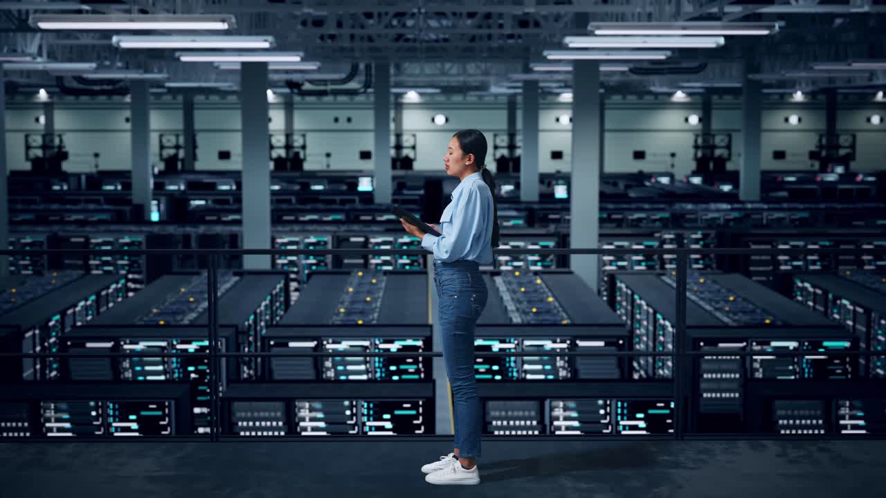 mujer que trabaja en un centro de datos