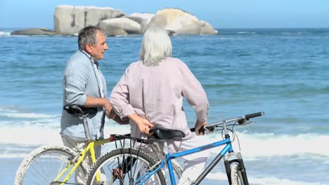 elderly taking a break after a ride bike