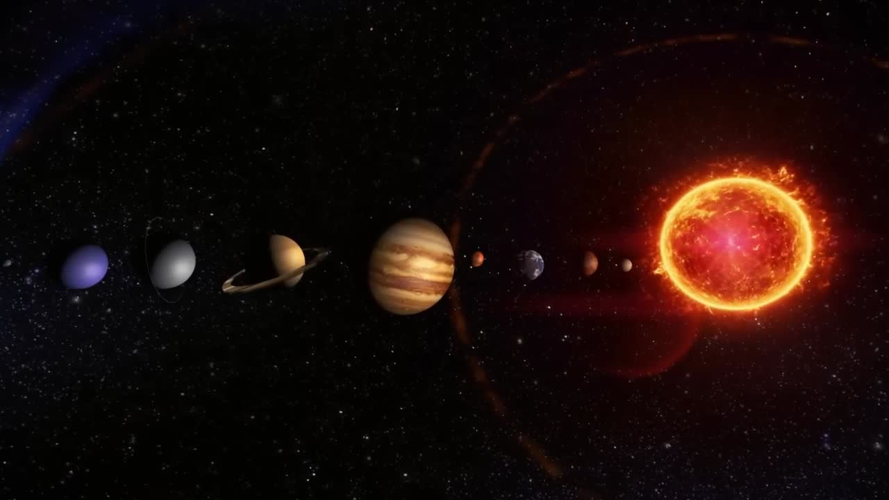 The solar system with planets and the sun.