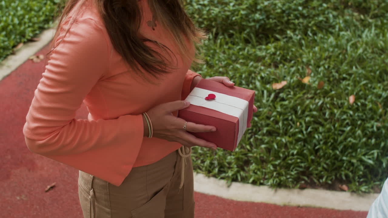 소년 이 소녀 에게 선물 을 주는 것