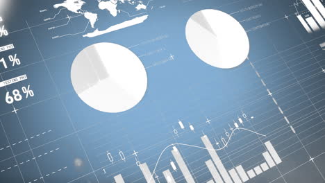 Animation of financial data processing over blue background