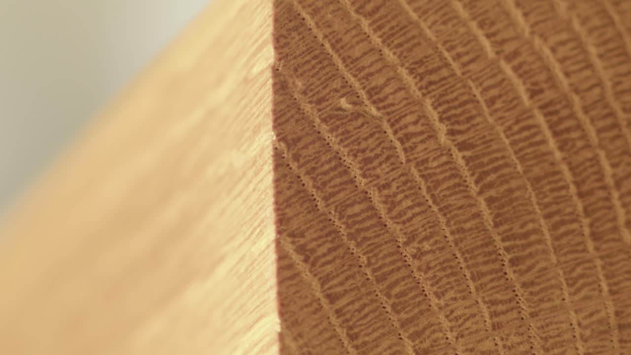 Macro close-up of polished wood with natural grain and warm brown tones. Great for background, design, and craft visuals