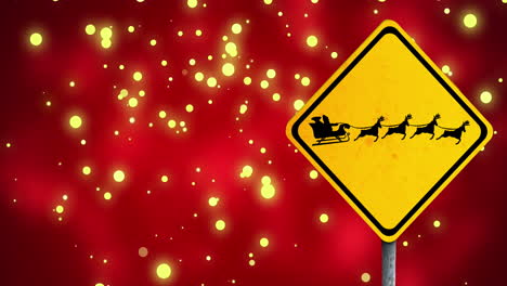 animation of sign with santa claus over spots of light on red background