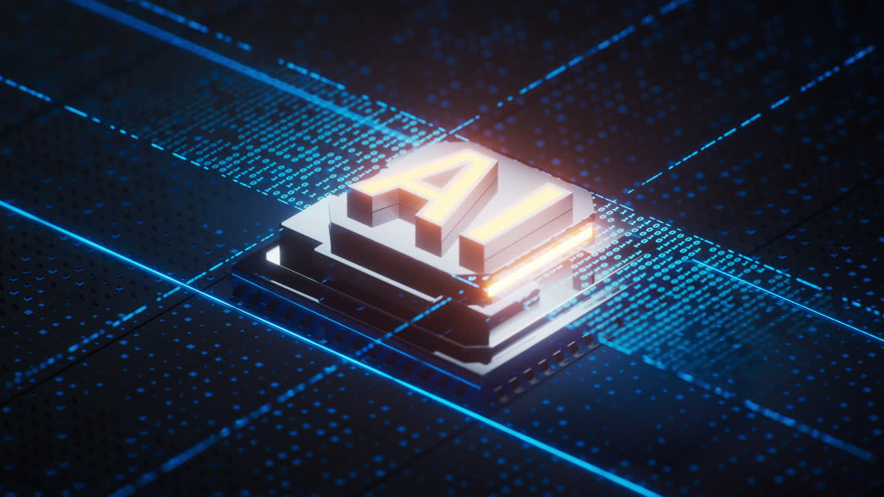 Circuit board and core with artificial intelligence concept, 3d rendering