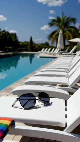 relaxing by the pool with sunglasses and pride flag