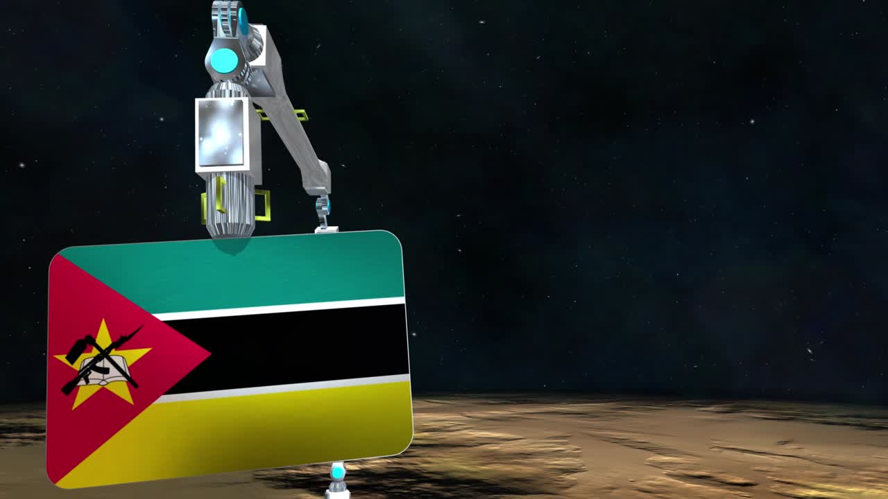 la placa de la bandera de mozambique excavada en el planeta.