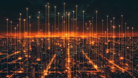 futuristic cityscape at night with glowing connections
