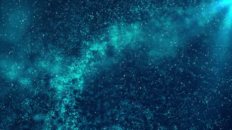 blue dust particles fly in slow motion in the air lingering slowly loop background.