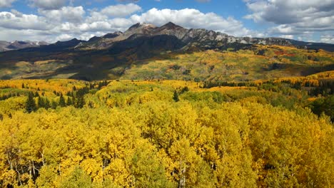 Goldene-Espenbäume-Auf-Dem-Kebler-Pass-Colorado,-Drohne-Fliegt-Auf-Den-Ruby-Peak-Zu