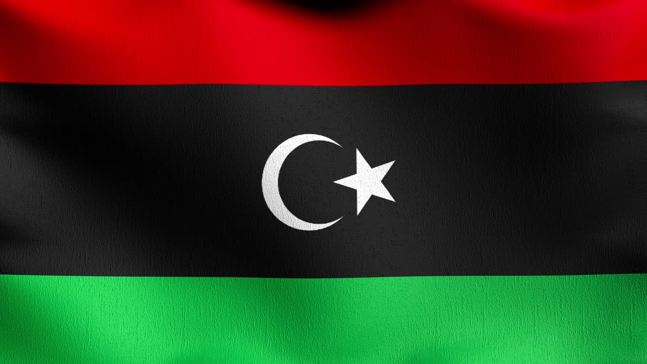 Seamless Loop 4K VDO. Libya national flag blowing in the wind isolated. Official patriotic abstract design. 3D rendering illustration of waving sign symbol.