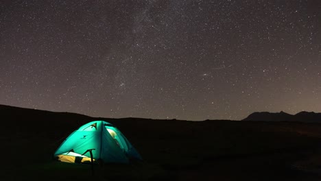 lovely sexy couple in blue camp with blue tent in azerbaijan ardabil highlands glassy crystal night sky full of stars and constellation and meteor in milky way