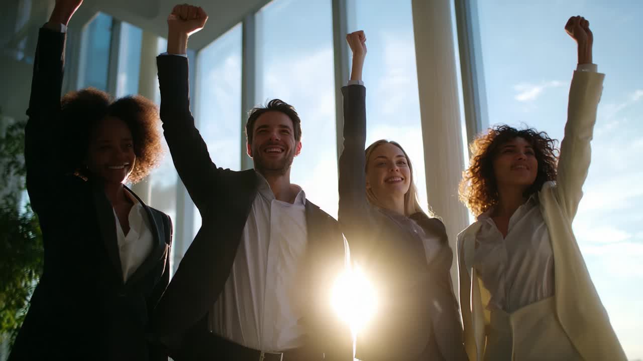 Successful and diverse business team celebrating victory