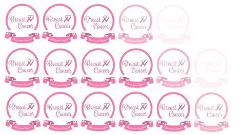animación del logotipo de cinta rosa múltiple de cáncer de mama con texto de cáncer de mama en blanco