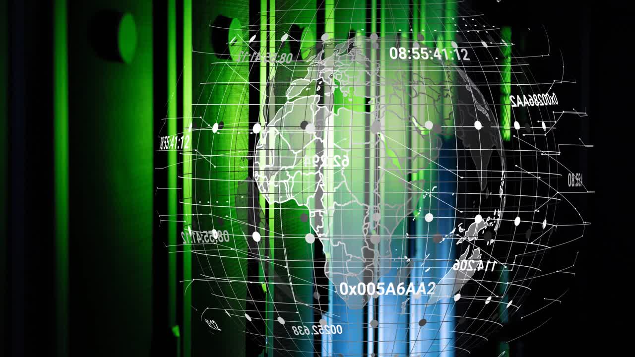 서버 에서 회전하는 지구상에서 변하는 숫자의 애니메이션