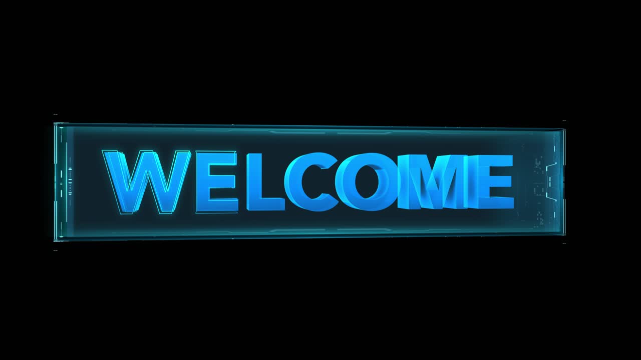 Welcome Text 3D Wireframe Rotating With Alpha Landscape Background Loop Lines Hologram AR VR Hi tech Futuristic Digital Modern Technology UI HUD Element Augmented Virtual Geometry Mesh