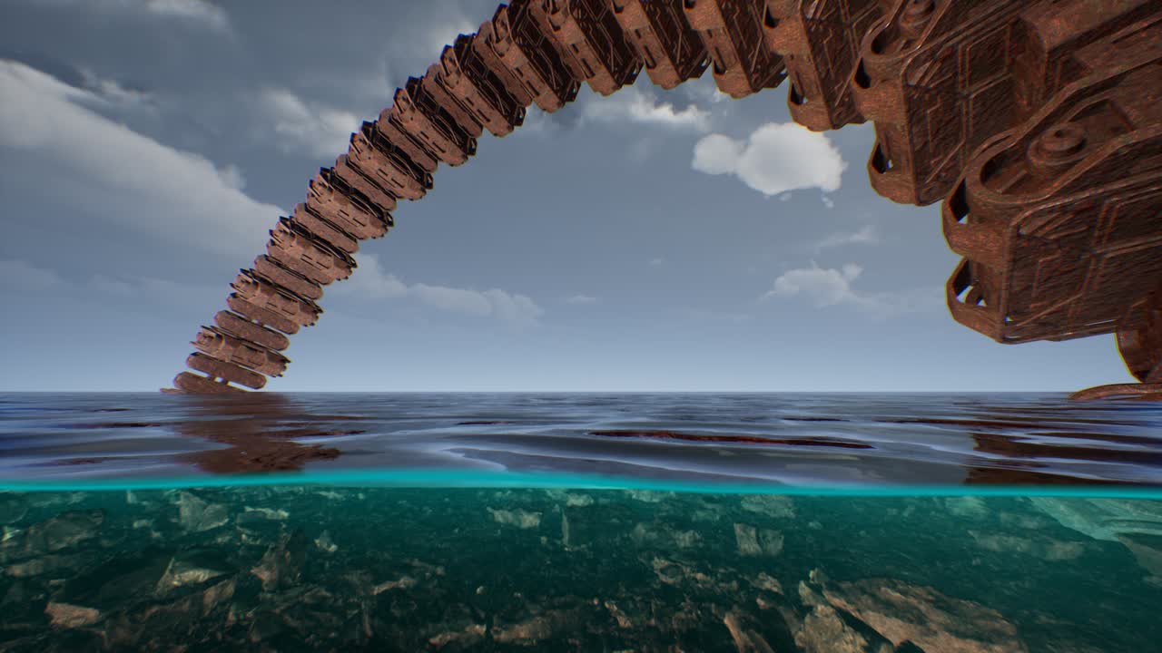 바다에서 오래된 부서진 ufo 외계인 우주선