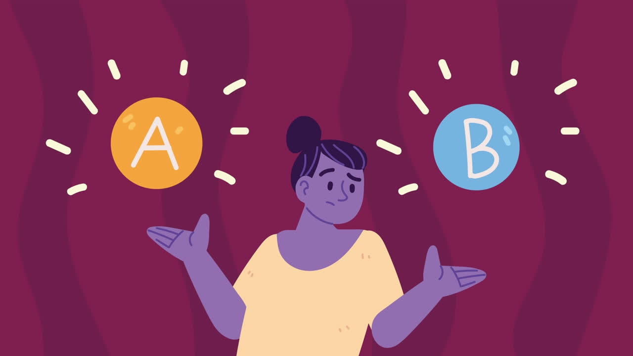 mujer púrpura con dudas animación