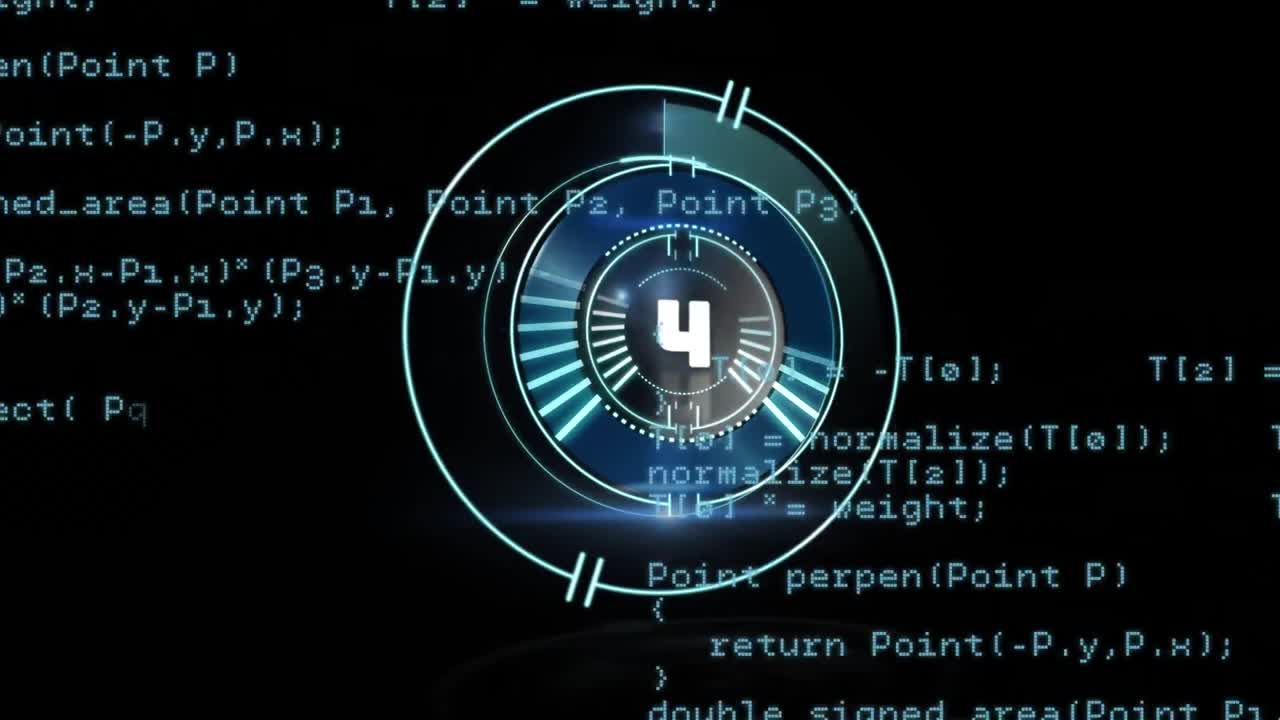 animación del procesamiento de datos sobre el escaneo del alcance con cuenta atrás sobre fondo negro