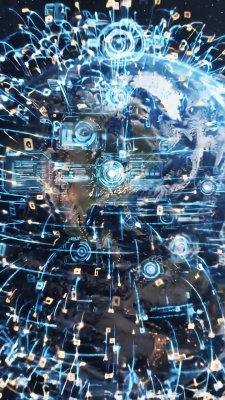 A Journey Through Space: A Stunning Transformation of Earth from Natural Beauty to Digital Connectivity in Two Frames