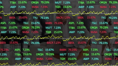 animation of financial data processing over business people
