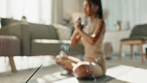 blur, woman and yoga to meditate in lotus pose