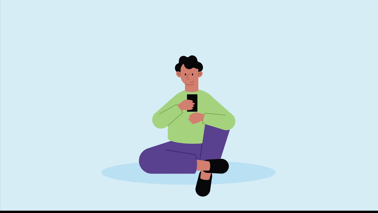 Man using smartphone seated animation | Premium Stock Video Footage