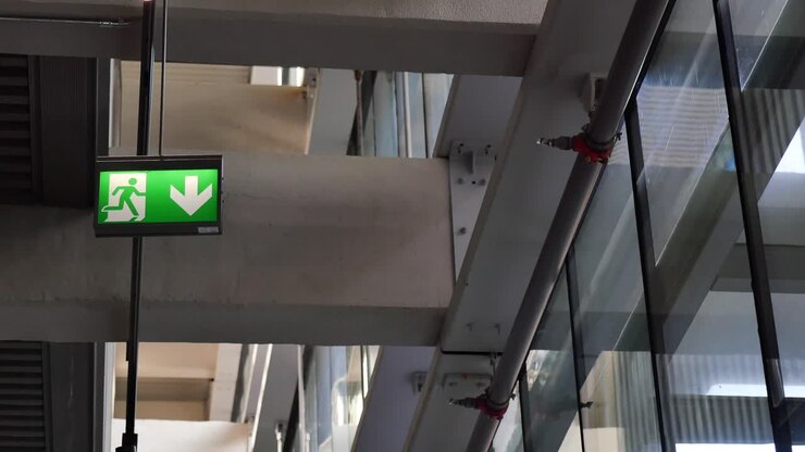 Sinal de saída em um edifício moderno