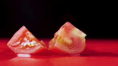 tomato slice on red background