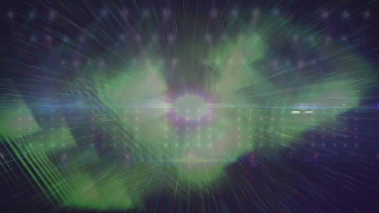 Animation of green lines over scenic lights in navy space