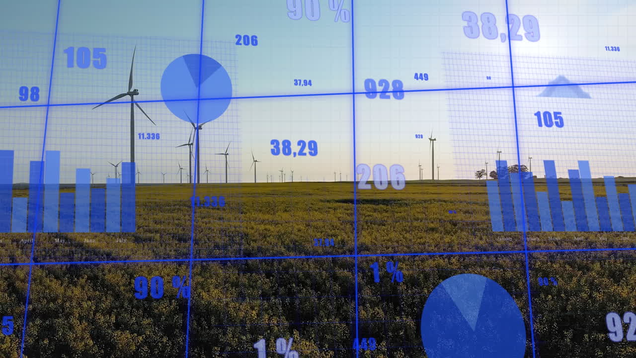 animación del procesamiento de datos sobre turbinas eólicas