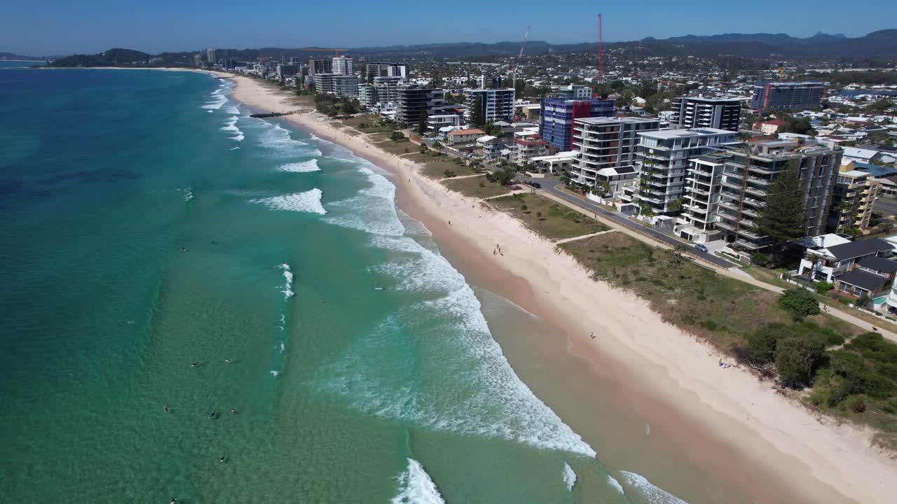 Beachfront Buildings In Palm Beach, Gold Coast, QLD, Australia - Drone Shot