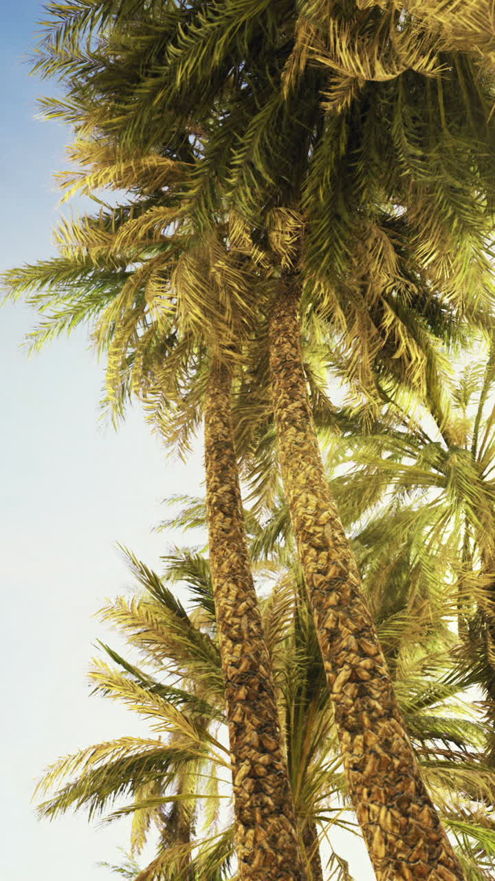 Beautiful palm trees reach for the blue sky in a tropical landscape