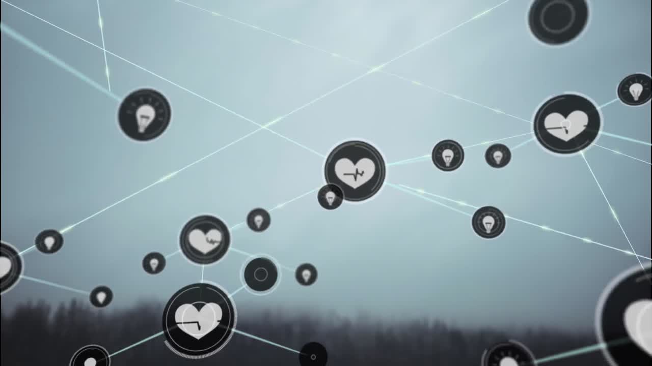 회색 배경에 대한 디지털 아이콘 네트워크의 애니메이션