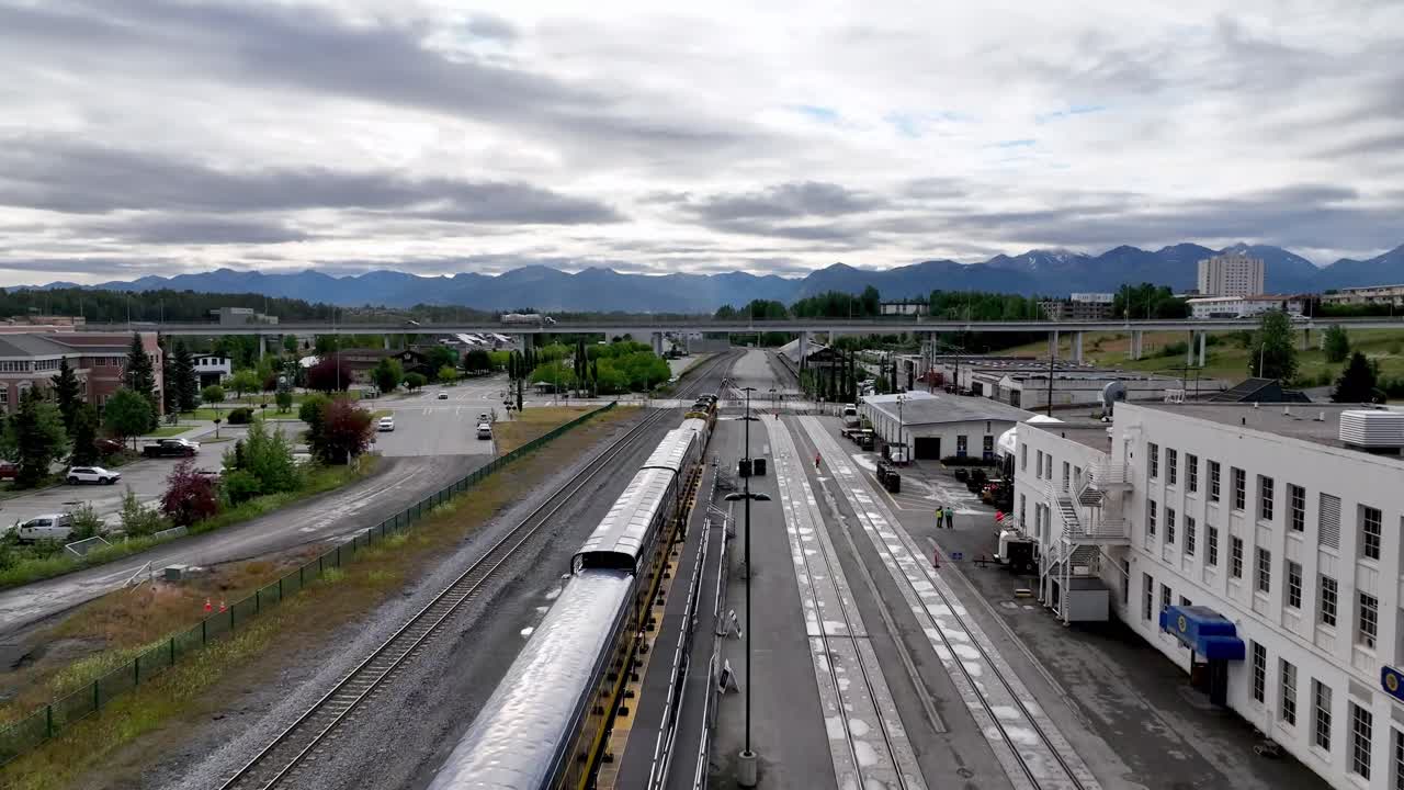 Train Station with Mountain Backdrop