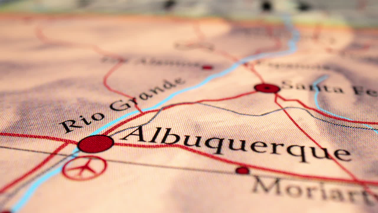 Rio Grande And Albuquerque City In New Mexico, Bernalillo, USA. - rack focus, zoom in shot
