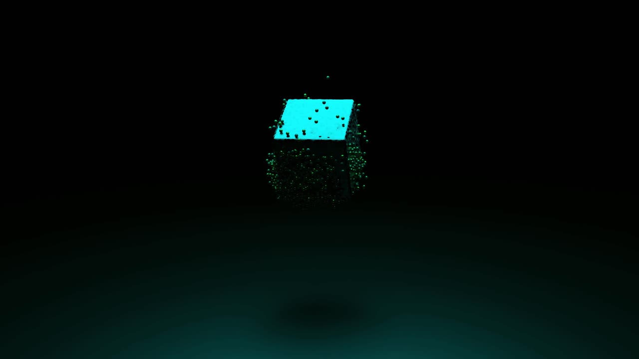 Glowing Green Cube in a Dark Room