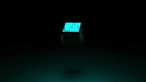cubo verde luminoso in una stanza buia