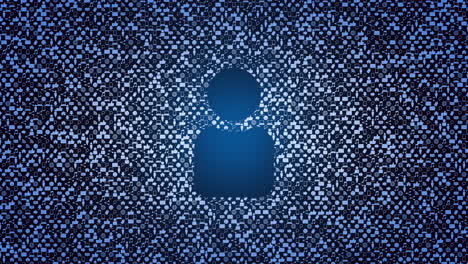 patrón pixelado con red de silueta azul como diseño con una persona en puntos azules