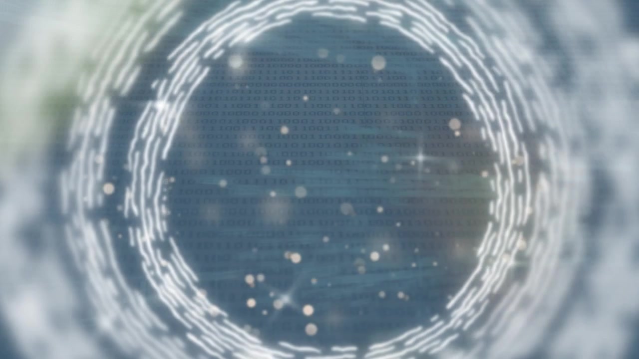 Abstract Digital Background with Glowing Data Code and Circular Interface
