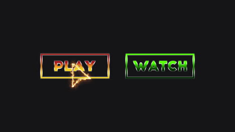 two shiny metallic videogame buttons, play and watch, with a burning cursor choosing between the two