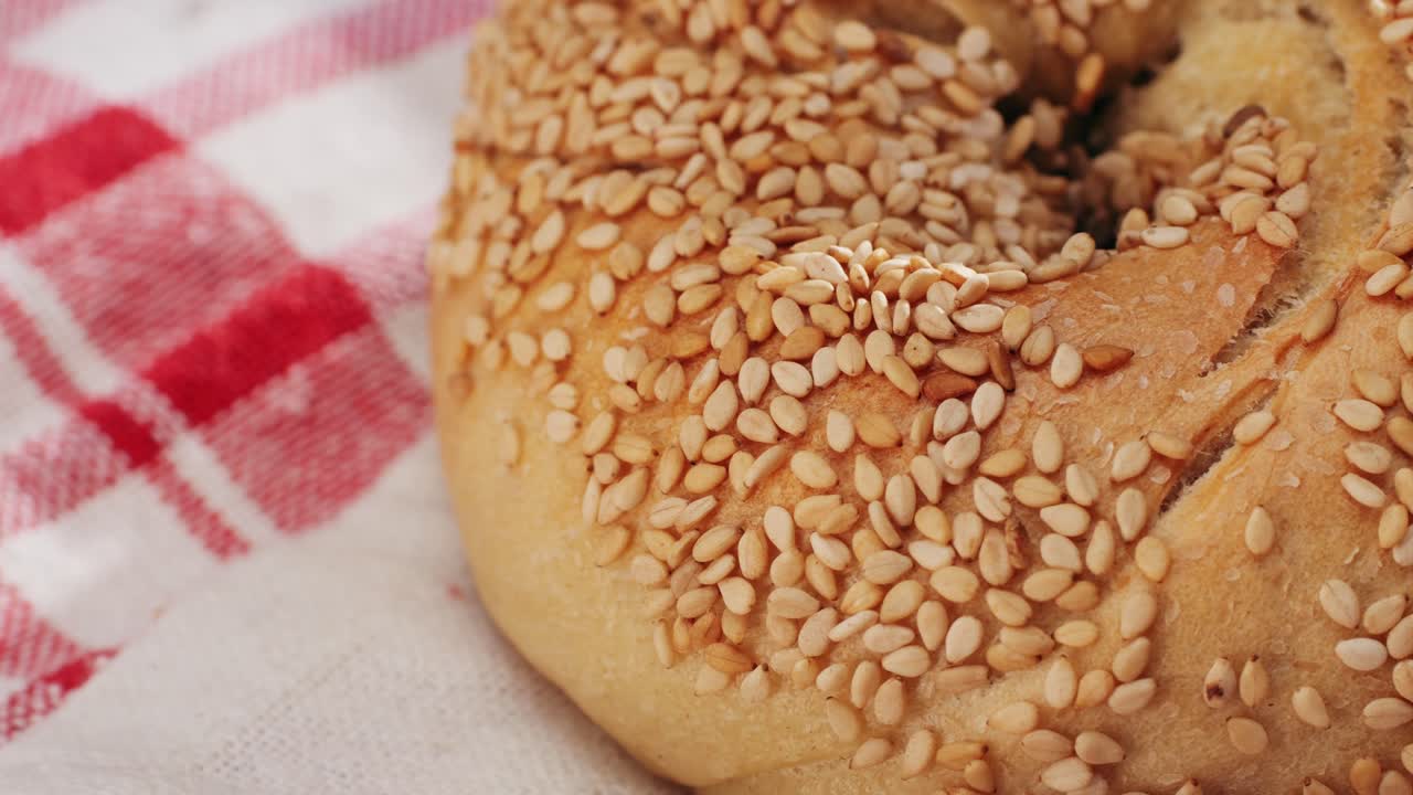 Bagel sandwich brunch, lunch plate of a bagel with smoked salmon and cream cheese and ham, close up morning cafe menu.